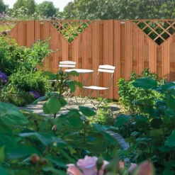 Best Elephant Schutting hardhout Keruing Timber recht met v- trellis 15L (180 x 180 cm) v-groef schermdikte 3,9 cm