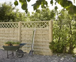 Outlet Plus Danmark Schutting vuren - Bergen recht met trellis groen geimpregneerd (90 x 165 cm)