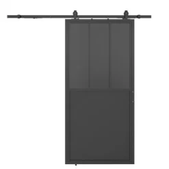 Clearance HomingXL Stalen schuifdeur - Loft - 3 vaks rookglas - kickplate - 235 x 100 cm