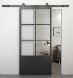 HomingXL Stalen schuifdeur - Loft - 6 vaks helder glas - kickplate - 215 x 100 cm