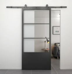 Hot HomingXL Stalen schuifdeur - Loft - 3 vaks helder glas - kickplate - 215 x 100 cm