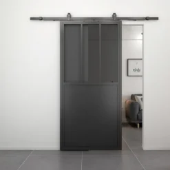 Best HomingXL Stalen schuifdeur - Loft - 3 vaks rookglas - kickplate - 215 x 100 cm