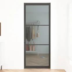 HomingXL Stalen taatsdeur - Loft zwart - 3 vaks rook glas - 83 x 211,5 cm