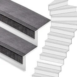 Online Stepwood Traprenovatie set - 1 kwart draai - 16 treden SPC toplaag Beton zwart incl. witte stootborden
