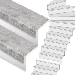 Discount Stepwood Traprenovatie set - 1 kwart draai - 15 treden SPC toplaag Beton grijs incl. witte stootborden