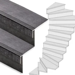 Best Stepwood Traprenovatie set - 2 kwart draai - 14 treden SPC toplaag Beton zwart incl. stootborden