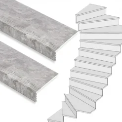 Best Stepwood Traprenovatie set - 2 kwart draai - 14 treden SPC toplaag Beton grijs