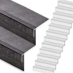 Outlet Stepwood Traprenovatie set - rechte trap - 13 treden SPC toplaag Beton zwart incl. stootborden