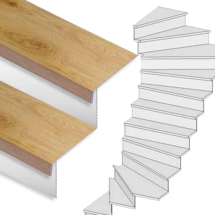 New Stepwood Traprenovatie set - 2 kwart draai - 15 treden SPC toplaag Licht eiken incl. witte stootborden