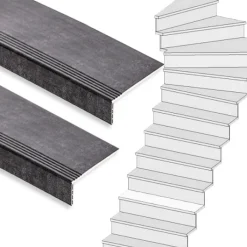 Clearance Stepwood Traprenovatie set - 1 kwart draai - 13 treden SPC toplaag Beton zwart