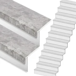 New Stepwood Traprenovatie set - rechte trap - 16 treden SPC toplaag Beton grijs incl. witte stootborden