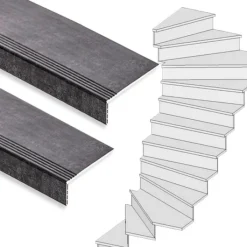 Stepwood Traprenovatie set - 2 kwart draai - 16 treden SPC toplaag Beton zwart