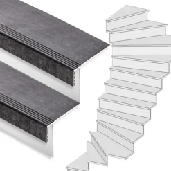 Stepwood Traprenovatie set - 2 kwart draai - 14 treden SPC toplaag Beton zwart incl. witte stootborden