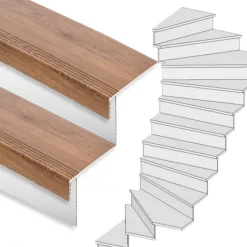 New Stepwood Traprenovatie set - 2 kwart draai - 14 treden SPC toplaag Bruin eiken incl. witte stootborden