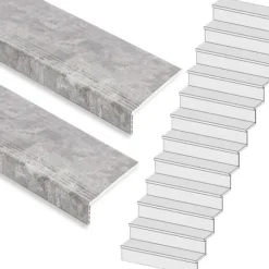 Discount Stepwood Traprenovatie set - rechte trap - 15 treden SPC toplaag Beton grijs