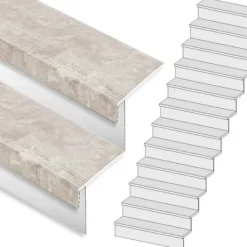 Outlet Stepwood Traprenovatie set - rechte trap - 12 treden SPC toplaag Beton Taupe incl. witte stootborden