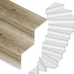Sale Stepwood Traprenovatie set - 2 kwart draai - 14 treden SPC toplaag Rustiek eiken incl. stootborden