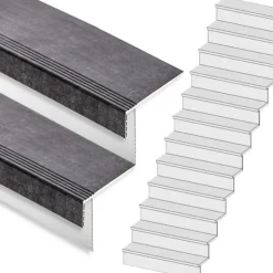 Stepwood Traprenovatie set - rechte trap - 12 treden SPC toplaag Beton zwart incl. witte stootborden