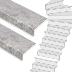 Discount Stepwood Traprenovatie set - 1 kwart draai - 15 treden SPC toplaag Beton grijs