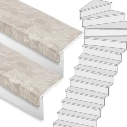Discount Stepwood Traprenovatie set - 1 kwart draai - 12 treden SPC toplaag Beton Taupe incl. witte stootborden