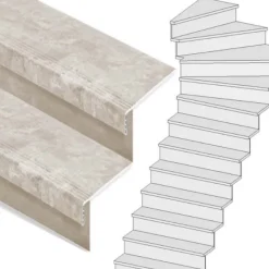 Clearance Stepwood Traprenovatie set - 1 kwart draai - 13 treden SPC toplaag Beton Taupe incl. stootborden