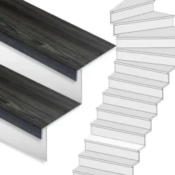 Stepwood Traprenovatie set - 1 kwart draai - 14 treden SPC toplaag Antraciet incl. witte stootborden