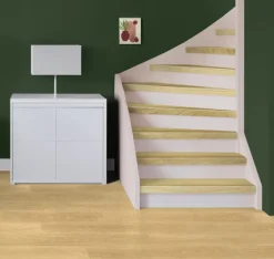 Sale Stepwood Traprenovatie set - 1 kwart draai - 12 treden SPC toplaag Licht eiken incl. witte stootborden