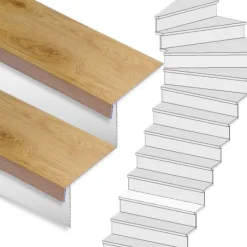 Hot Stepwood Traprenovatie set - 1 kwart draai - 15 treden SPC toplaag Licht eiken incl. witte stootborden