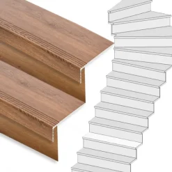 New Stepwood Traprenovatie set - 1 kwart draai - 16 treden SPC toplaag Bruin eiken incl. stootborden