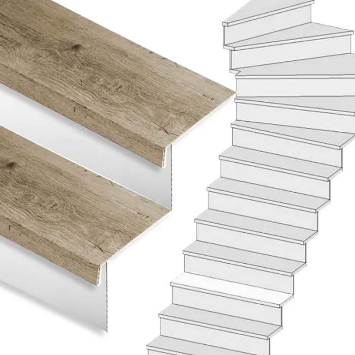New Stepwood Traprenovatie set - 1 kwart draai - 15 treden SPC toplaag Rustiek eiken incl. witte stootborden