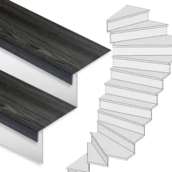 Clearance Stepwood Traprenovatie set - 2 kwart draai - 16 treden SPC toplaag Antraciet incl. witte stootborden