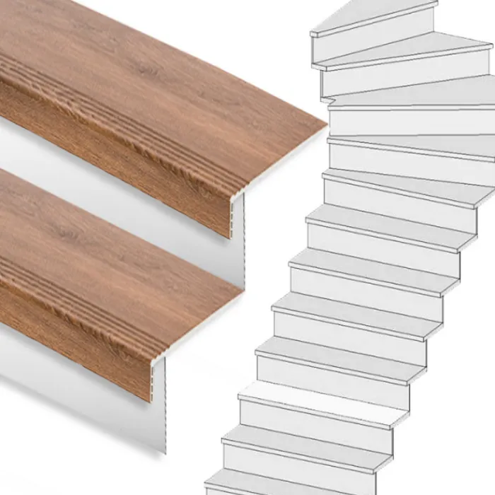 Hot Stepwood Traprenovatie set - 1 kwart draai - 14 treden SPC toplaag Bruin eiken incl. witte stootborden