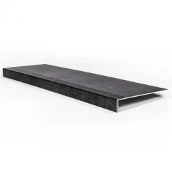 Outlet Stepwood Traprenovatie set - 2 kwart draai - 12 treden SPC toplaag Beton zwart incl. witte stootborden