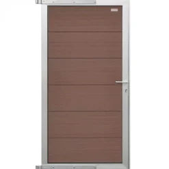 Hot Elephant Tuindeur composiet Forte Bruin incl. slot en blank aluminium kader (90 x 180 cm)
