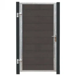 Sale Plus Danmark Tuindeur composiet Futura antraciet in stalen frame links met zwart/grijze palen (115 x 180 cm)