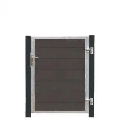 Hot Plus Danmark Tuindeur composiet Futura antraciet in stalen frame rechts met zwart/grijze palen (115 x 127 cm)