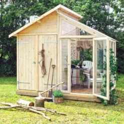 Clearance Plus Danmark Tuinhuis met serre 6,6 m2 onbehandeld 316 x 208 x 285 cm