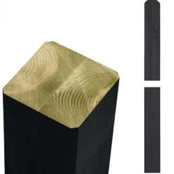 Outlet Plus Danmark Tuinpaal vuren 9 x 9 cm zwart ongepunt met afgeronde kant geschaafd