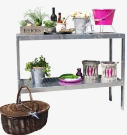 Outlet Plus Danmark Tuintafel verzinkt staal - Oppottafel 40 x 110 x 90 cm