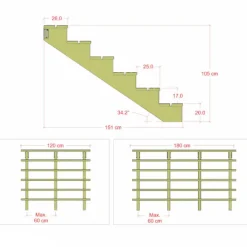 Outlet Plus Danmark Tuintrap hout - 6 treden - inclusief treden - 150 x 102 x 120 cm