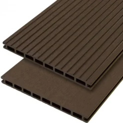 Discount C-Wood Vlonder totaalpakket composiet 2,1 x 25 cm - XXL donker bruin (4 mtr) vlak/grove ribbel