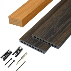 New C-Wood Vlonder totaalpakket composiet semi massief co-extrusie 2,1x14 cm Dark Oak (4 mtr) houtnerf