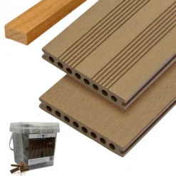 Best C-Wood Vlonder totaalpakket composiet semi massief 2,1 x 14 cm teak bruin (4 mtr) fijne ribbel en vlak