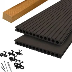 Clearance DuoWood Vlonder totaalpakket composiet semi massief 2,5 x 25 cm - XWB Lava (3 mtr) vlak/grove ribbel