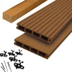 Best DuoWood Vlonder totaalpakket composiet 2,5 x 14,6 cm Havana (3 mtr) grove ribbel