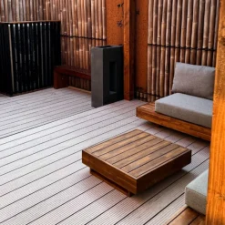 Online C-Wood Vlonder totaalpakket composiet 2,1 x 14 cm steengrijs gevlamd (4 mtr) vlak/grove ribbel