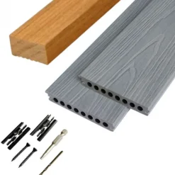 Online C-Wood Vlonder totaalpakket composiet semi massief co-extrusie 2,1x14 cm Loft Grey (4 mtr) houtnerf