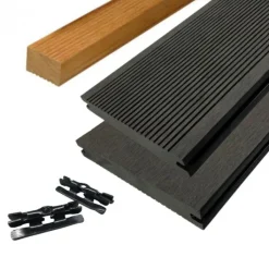 Best Elephant Vlonder totaalpakket composiet massief 1,9 x 14 cm antraciet (4 mtr) grove ribbel/vlak