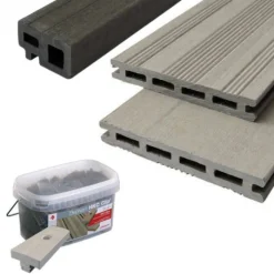 Hot Elephant Vlonder totaalpakket composiet 2,1 x 14,5 cm grijs (3,6 mtr) vlak/fijne ribbel