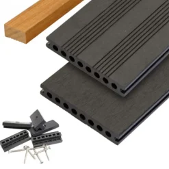 Online C-Wood Vlonder totaalpakket composiet semi massief 2,1 x 14 cm antraciet (4 mtr) fijne ribbel en vlak